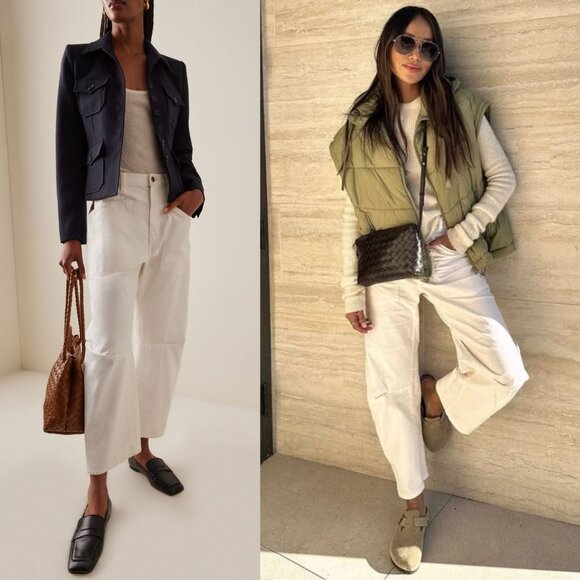 Nili Lotan Denim - Nili Lotan Shon Jean Cream Denim Barrel Leg Tapered Crop Mid Rise Cotton Size 30